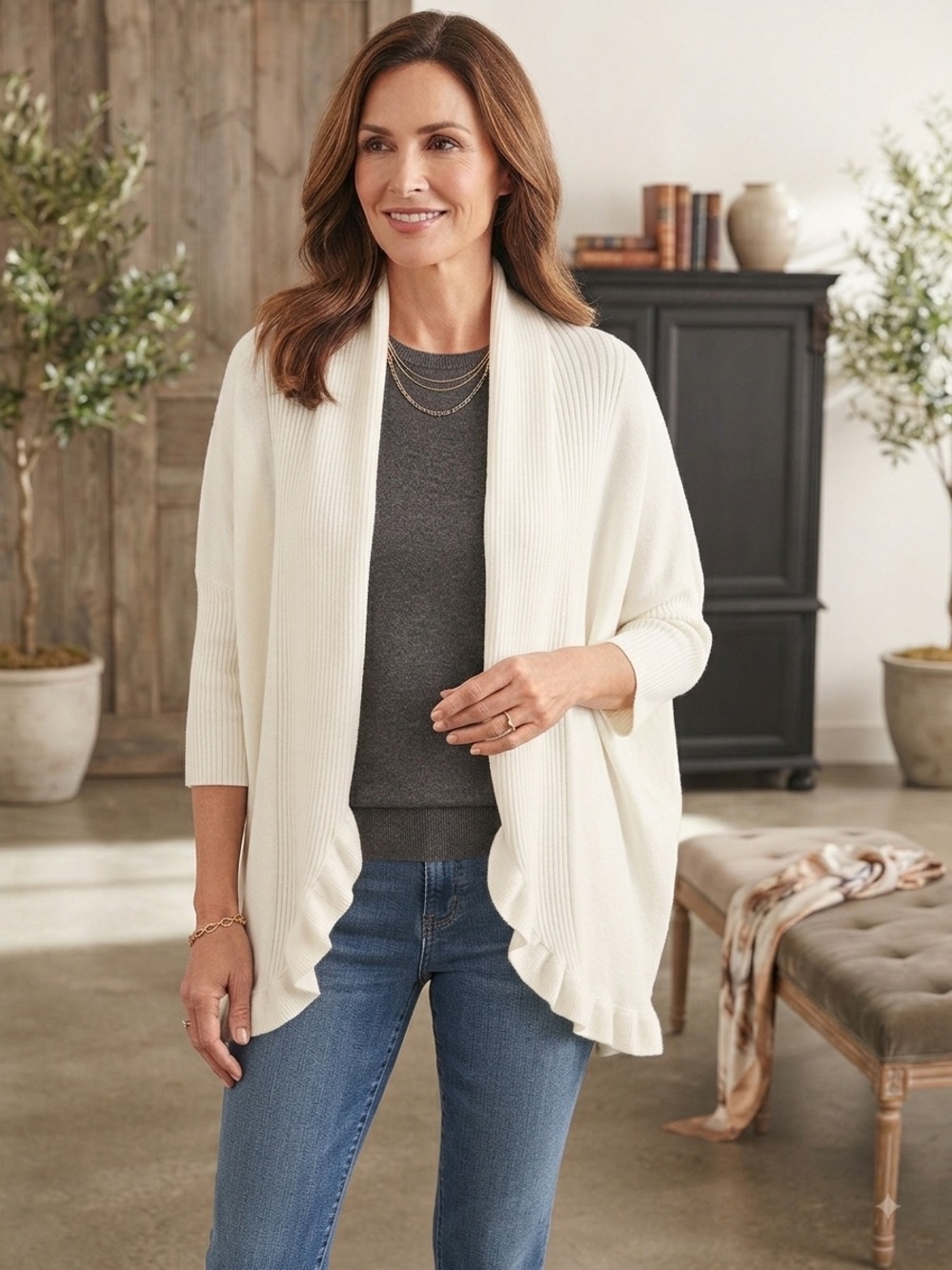 Soft Surroundings Draped Ruffle 
Open Front Cardigan kimono
sleeves sz Exlg NWOT